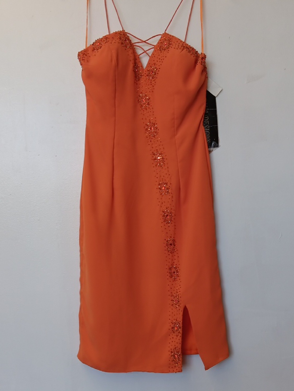Vintage Riva Designs Strappy Embellished Orange Slip Dress
